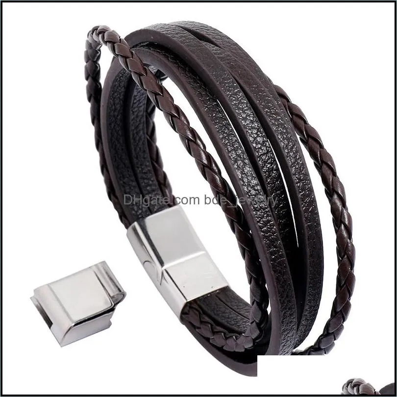 retro leather multi layer wrap bracelet stainless steel buckle bracelets fashion mens bangle cuff wristband jewelry