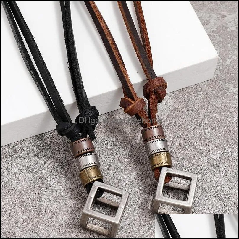 metal box pendant necklace adjustable leather chain necklaces for women men hip hop fashion jewelry