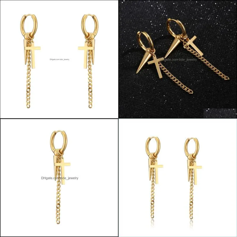 stainless steel bullet cross charm pendant mens earrings hip hop stud earrings for men women stainless steel hoop earring