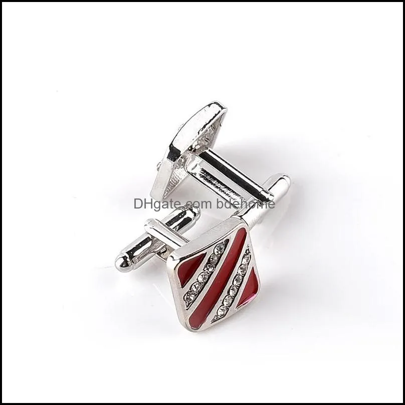 enamel crystal cuff links black red stripe diamond cufflinks button for mens formal business suit shirt jewelry