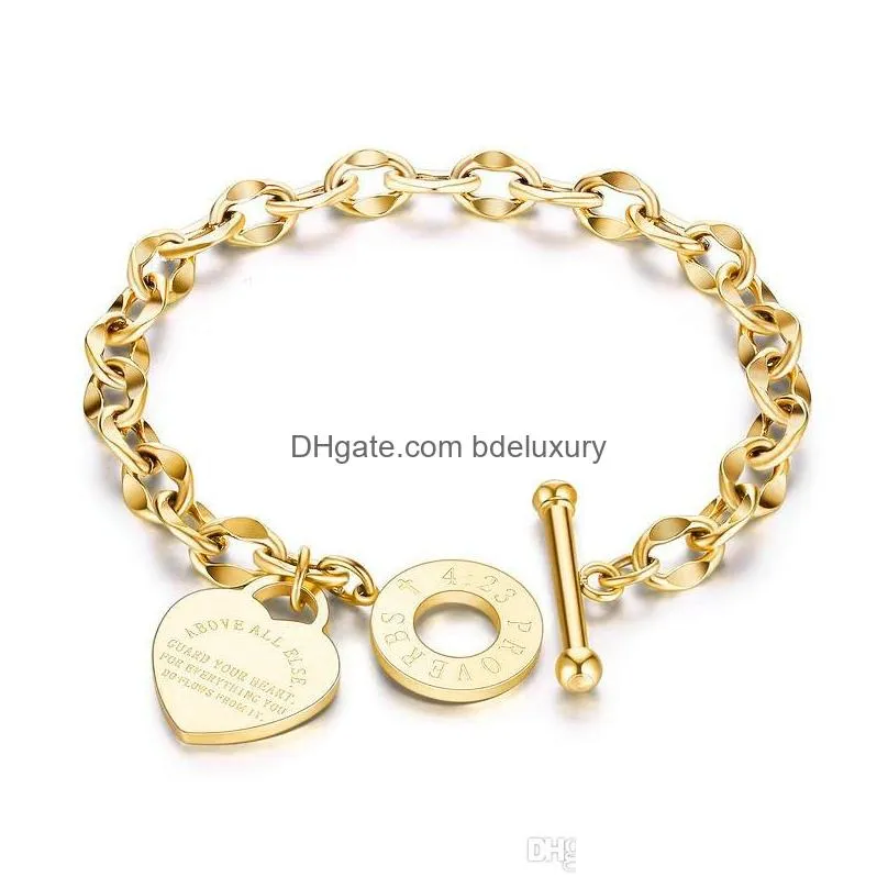 stainless steel silver love jewelry women rose gold charm bracelet fashion love heart bracelets for birthday gift