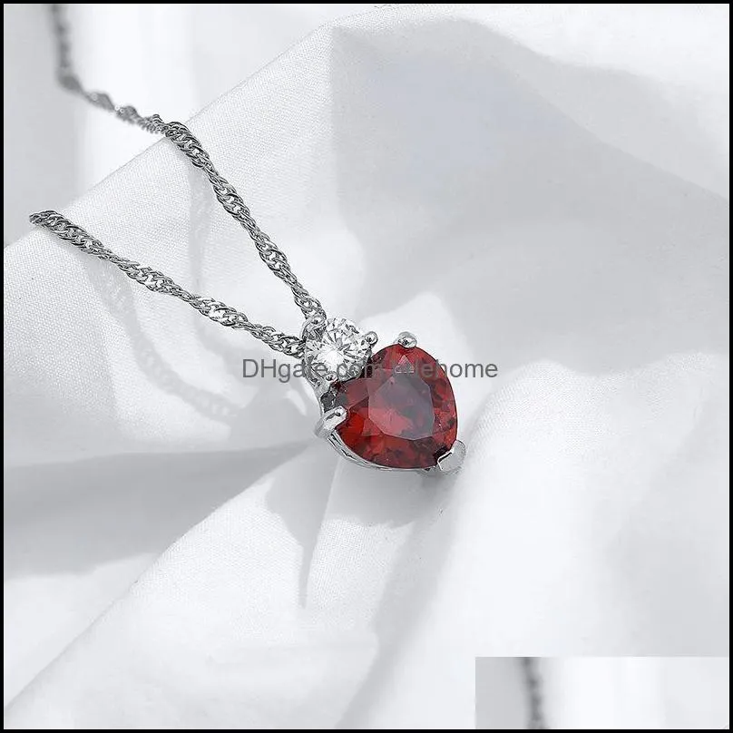 diamond pendant necklaces copper silver chains red love heart necklace women birthday wedding fashion jewelry