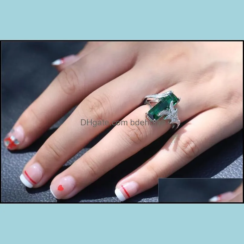 square topaz diamond ring crystal leaf women rings fashion jewelry christmas gift 080510