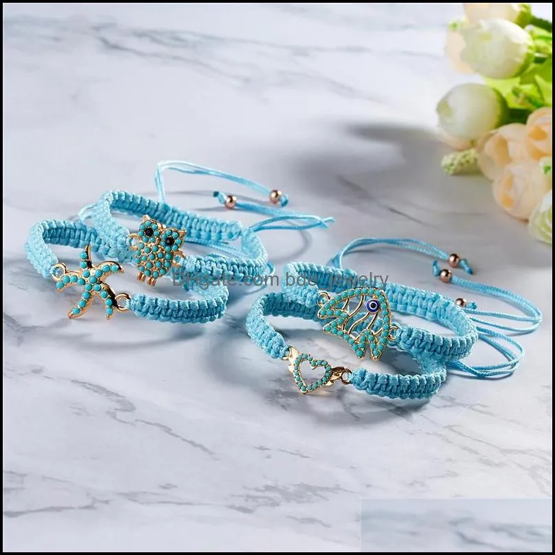 turquoise infinity heart charm bracelet weave pull adjustable bracelets for women girls fashion jewelry gift