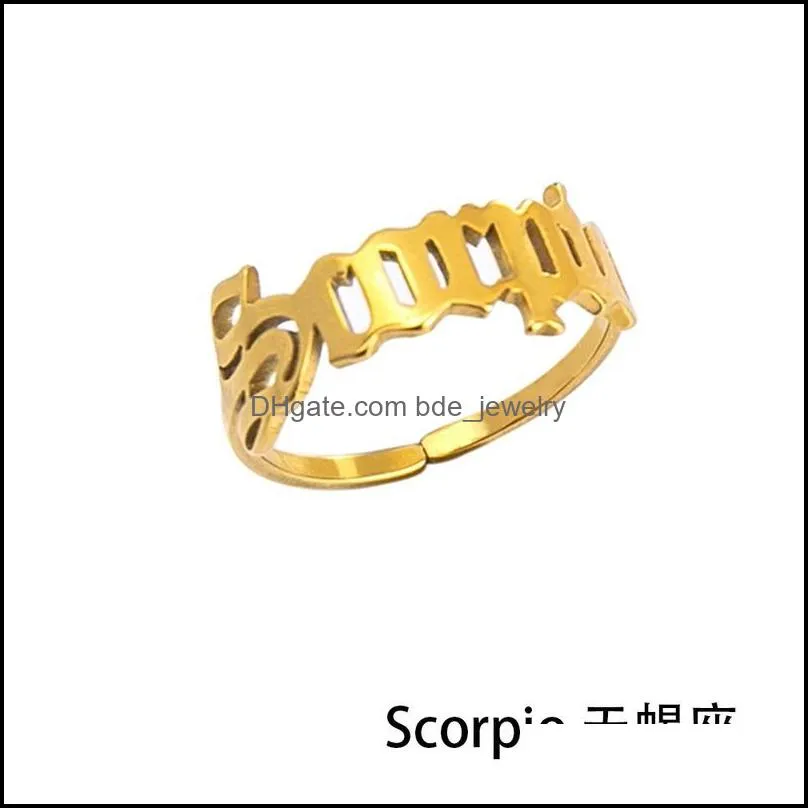 12 stainless steel constell band rings gold horoscope sign ring finger for women fashion jewelry