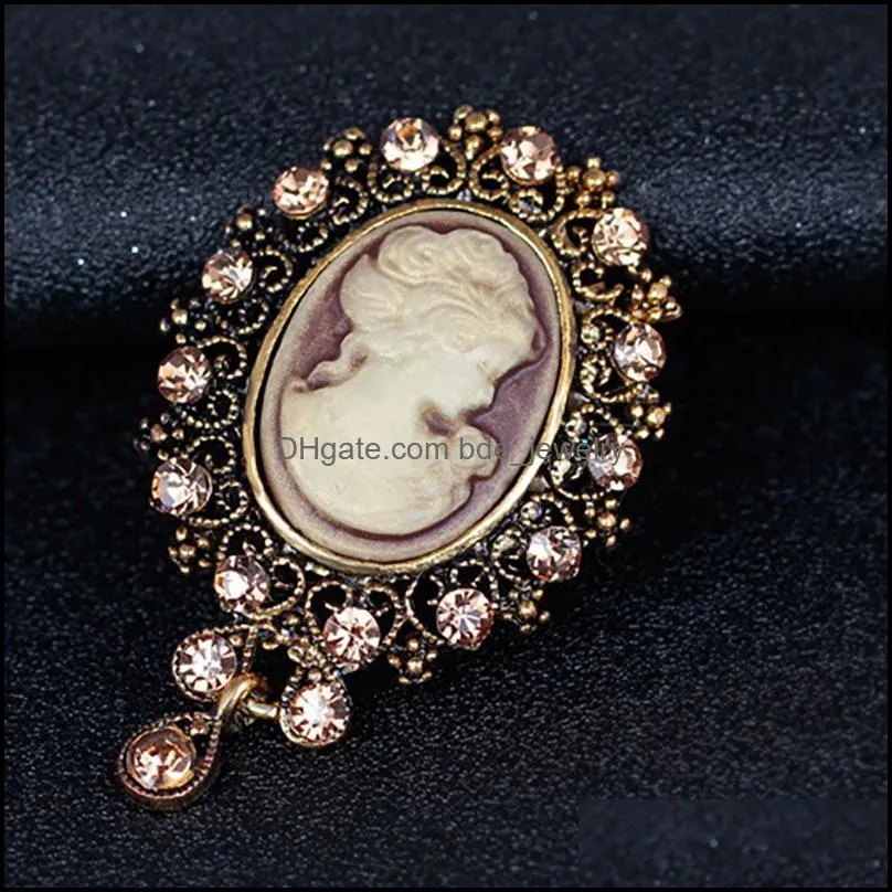 retro p o frame head portrait brooch pin fashion business suit tops corsage rhinestone brooches fashion jewelry gift