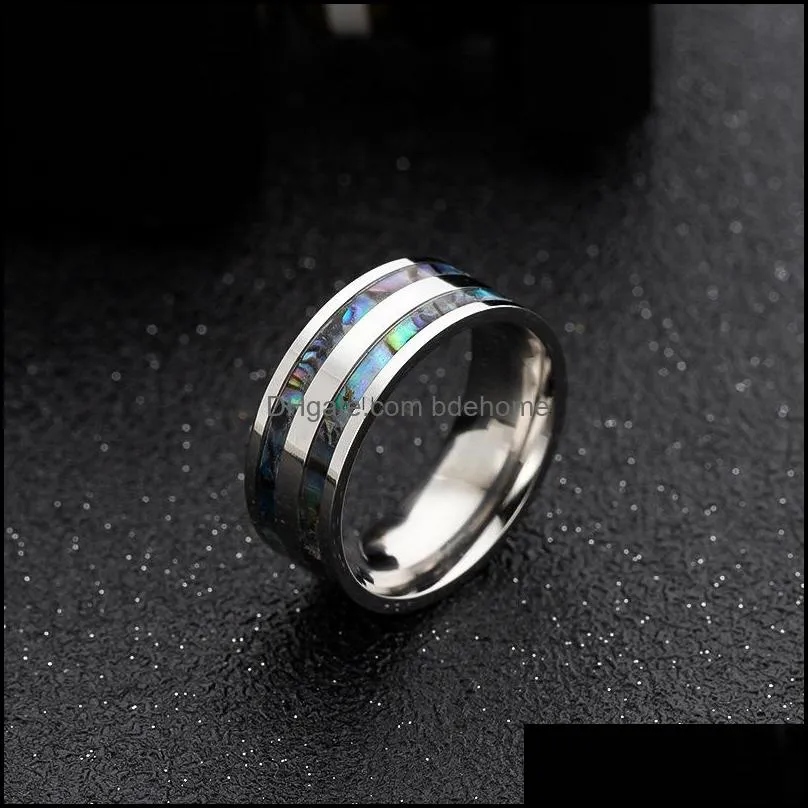 8mm stainless steel colorful shell ring band finger women mens rings wedding bands fashion jewelry