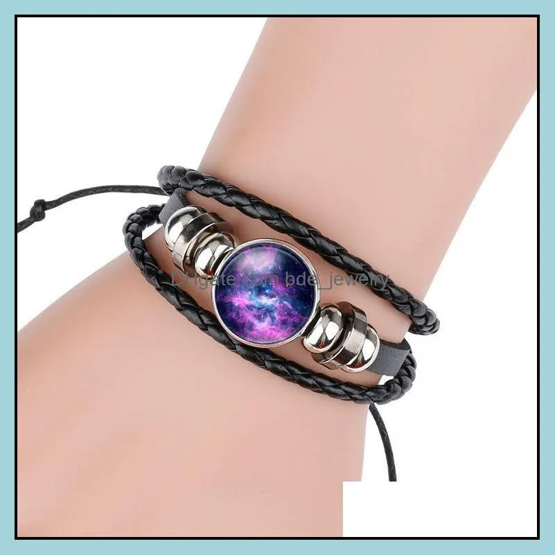 universe sky moon charm glass cabochon bracelet adjustable multilayer bracelets women kids fashion jewelry