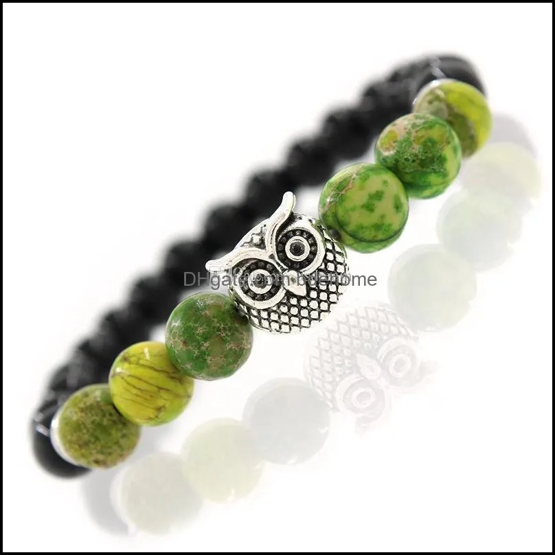 natural stone owl agate beaded strands bracelcets silver gold head fashion jewelry for men women