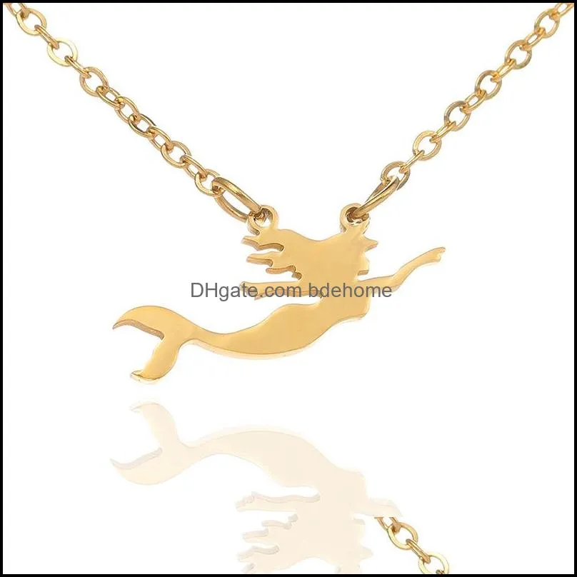 stainless steel mermaid necklace rose gold chains pendant women necklaces fashion jewelry gift