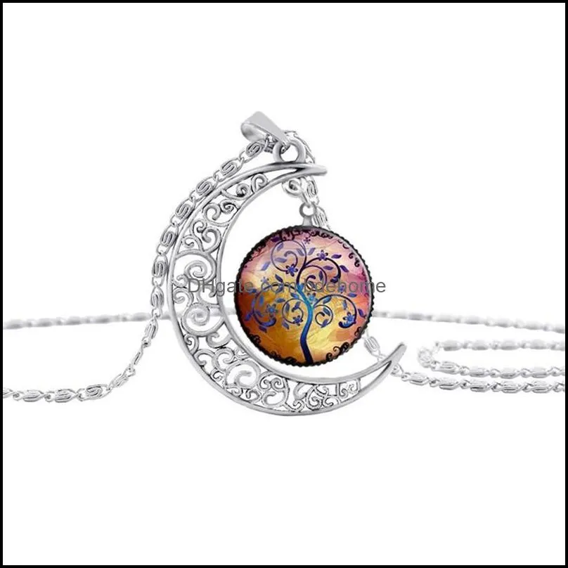 tree of life moon glass cabochon necklaces pendant necklace fashion jewelry for women kids gift 161432