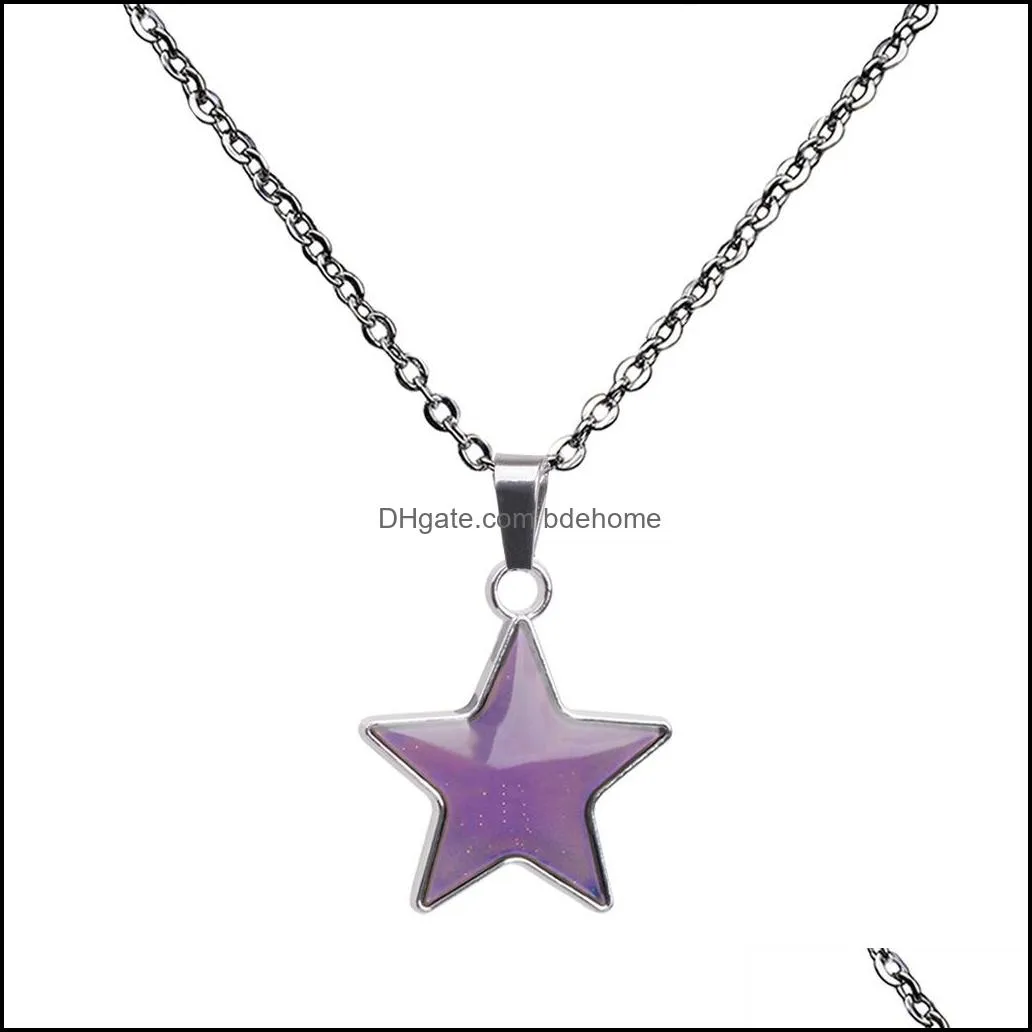 i love you happy star pendant necklace color changing temperature sensing mood necklaces women children fashion jewelry