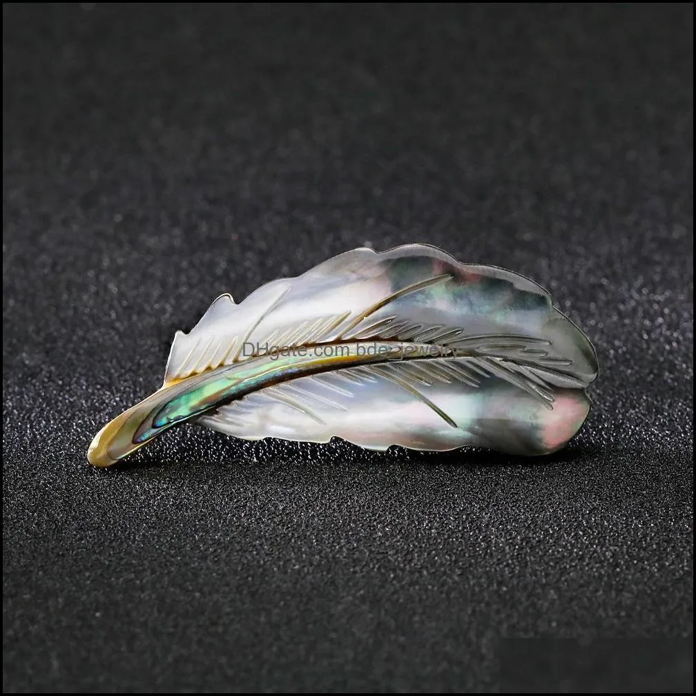 natural shell feather brooch shape corsage brooches for women fashion jewelry gift