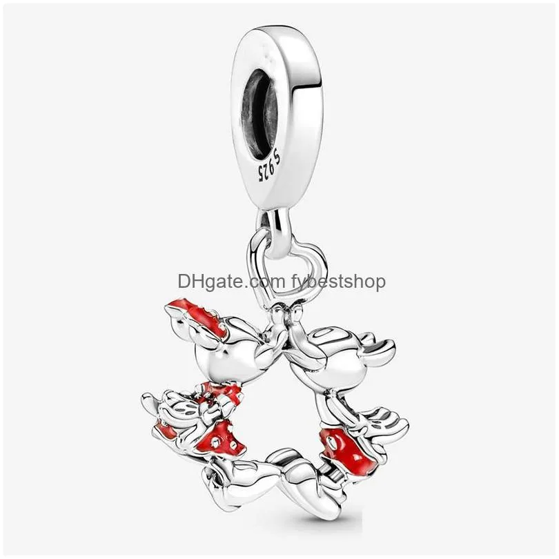 new 925 sterling silver fit  charms bracelets mouse love heart dangle flower ladybird compass charm for european women