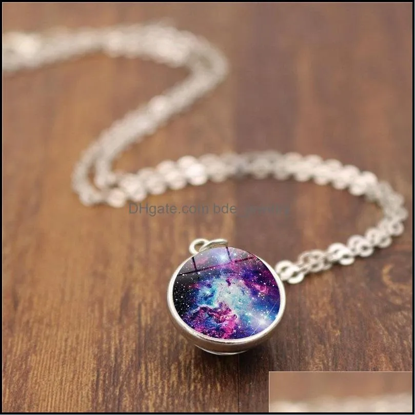 universe star cloud double sided glass cabochon necklace time gemstone pendant women girls fashion jewelry gift