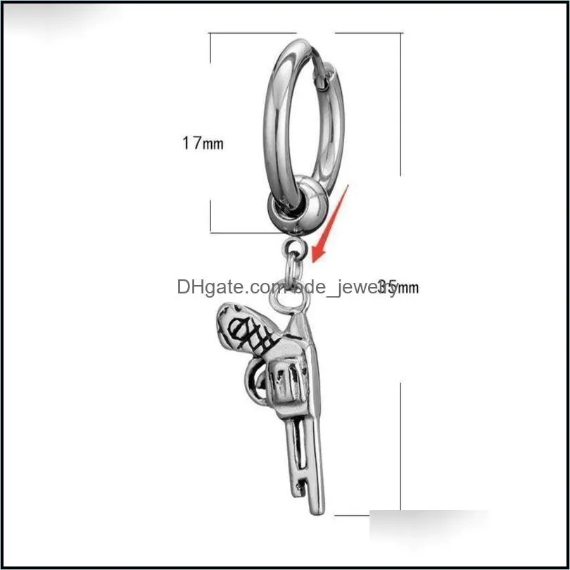 stainless steel pistol earrings dangle retro gun hoop ear rings women men fashion jewelry