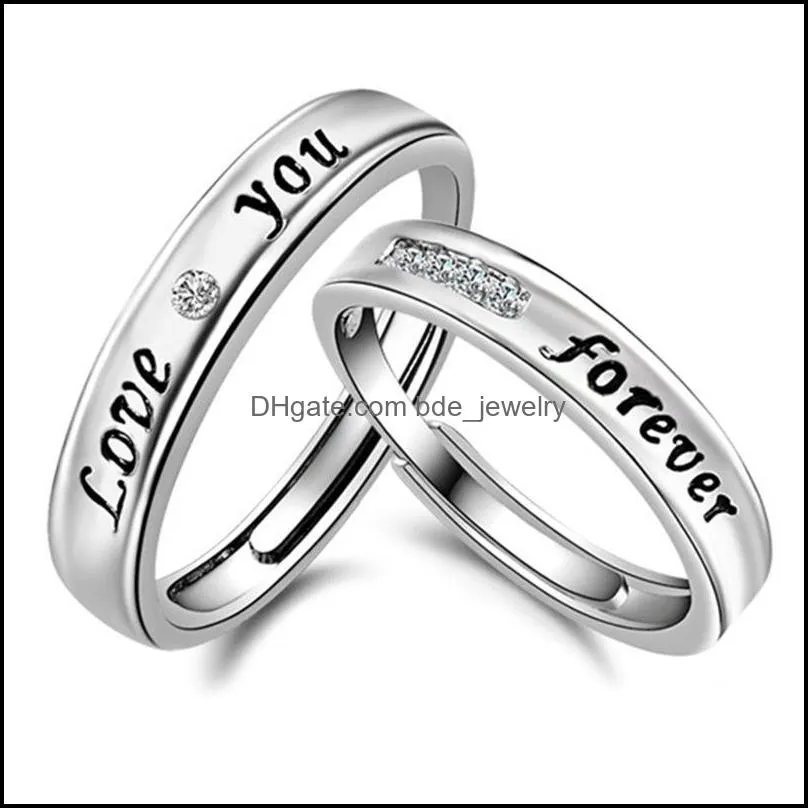 couple love you forever band rings crystal diamond engagement wedding ring for women men fashion jewelry gift