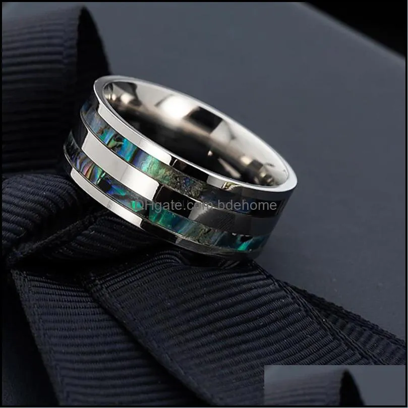 8mm stainless steel colorful shell ring band finger women mens rings wedding bands fashion jewelry