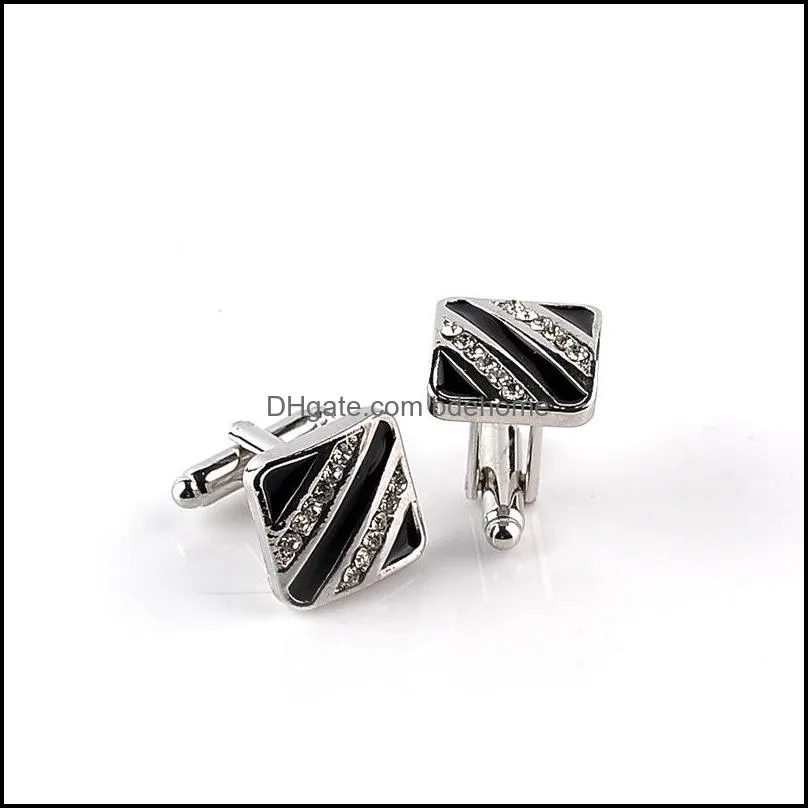 enamel crystal cuff links black red stripe diamond cufflinks button for mens formal business suit shirt jewelry