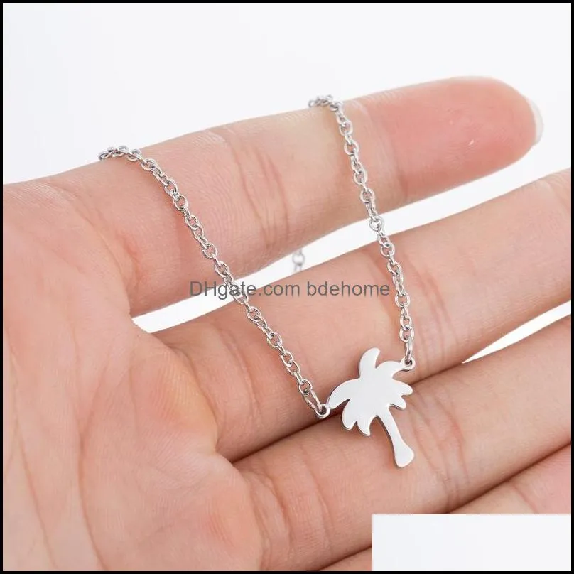 coconut tree pendant necklace stainless steel gold chains plant necklaces women summer beach fashion jewelry