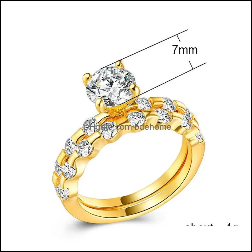 cubic zircon diamond combination finger ring silve gold engagement wedding rings couple women fashion jewelry