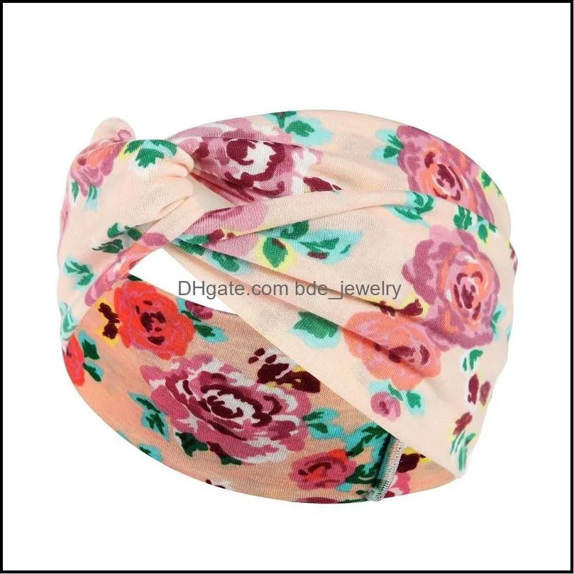 wide headbands print floral cross tie sports yoga stretch wrap hairband hoops for women fashion