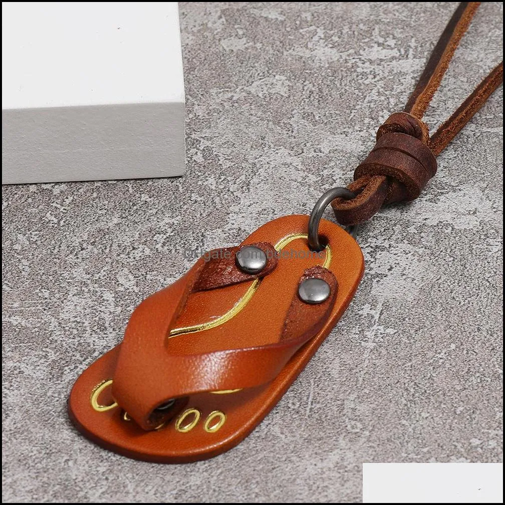 punk summer slipper necklaces leather slipper pendant necklace adjustable chain for women men gift fashion jewelry