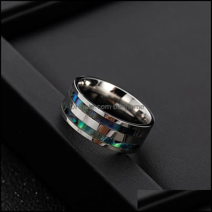 8mm stainless steel colorful shell ring band finger women mens rings wedding bands fashion jewelry