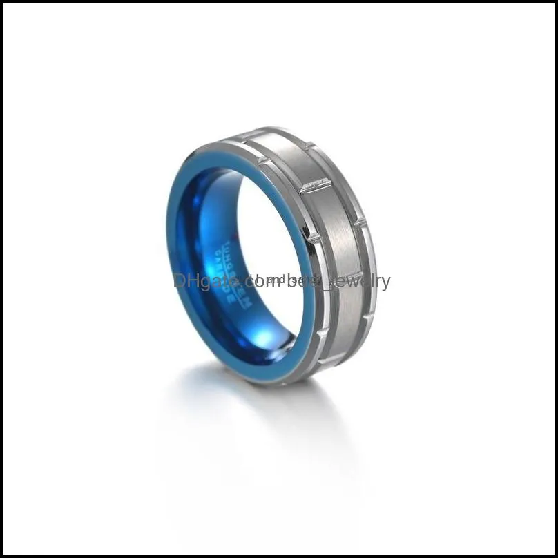 8mm square carve tungsten steel ring band finger men hip hop jewelry punk tungsten carbide rings