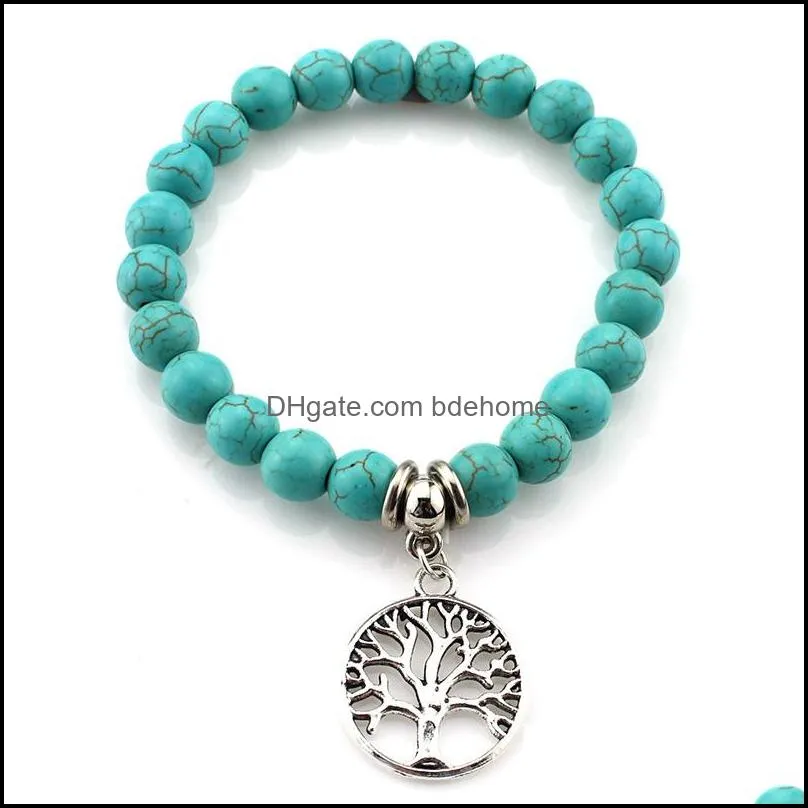 turquoise beaded bracelets strand owl elephant tree of life charm bracelet bangle cuffs for women fashion jewelry gift