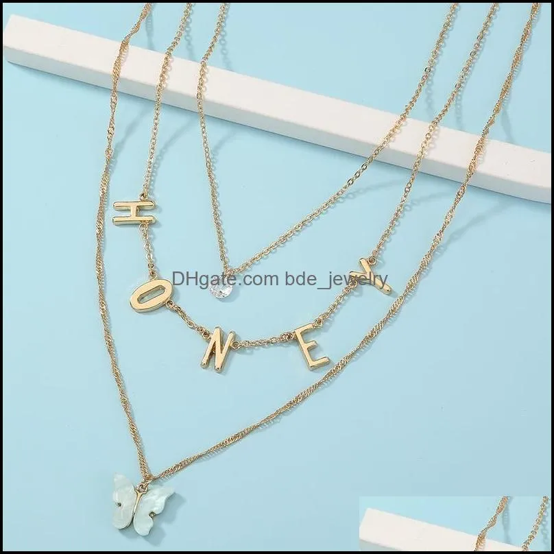 multi layer honey butterfly pendant necklaces stacking gold chains choker necklace collar for women fashion jewelry