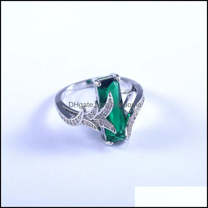 square topaz diamond ring crystal leaf women rings fashion jewelry christmas gift 080510