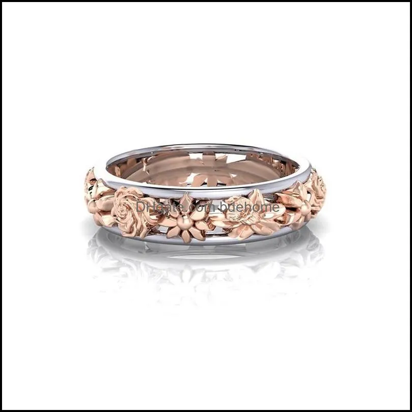 contrast color rose gold flower ring band rings for women christmas gift