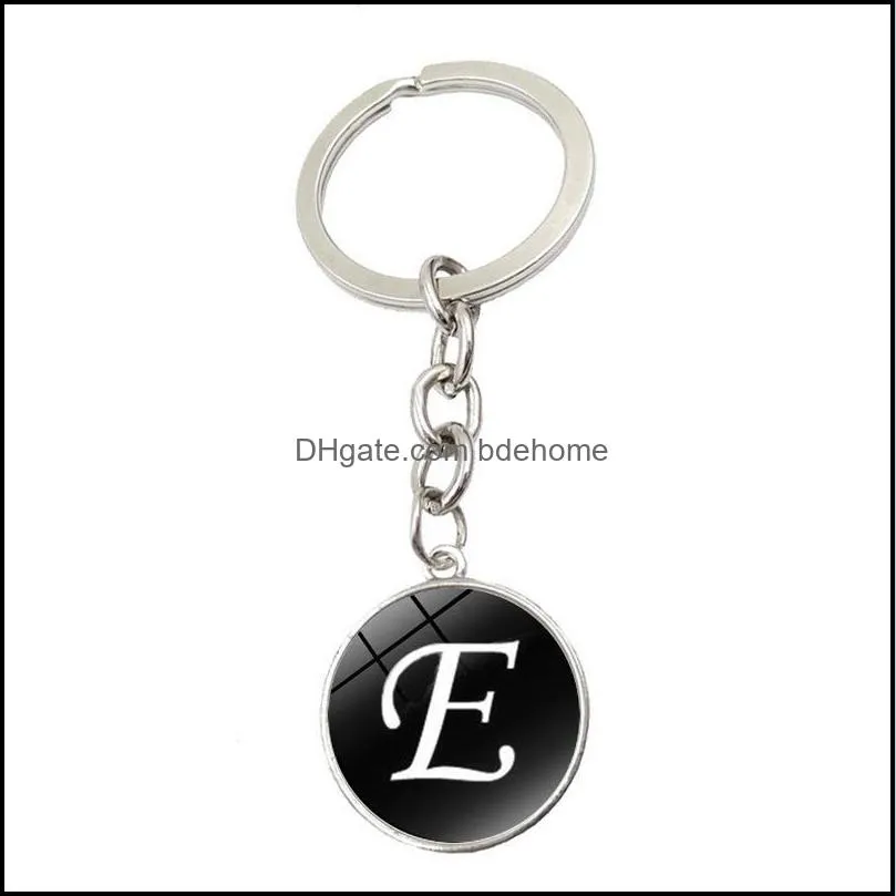 26 english letters time gemstone keychain silver glass cabochon key chain keyrings hangbag hangs fashion accessories