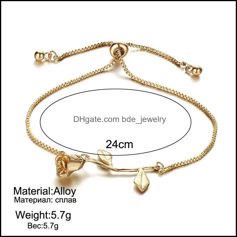 flower rose pull string adjustable bracelet gold chains women bracelets fashion jewelry gift