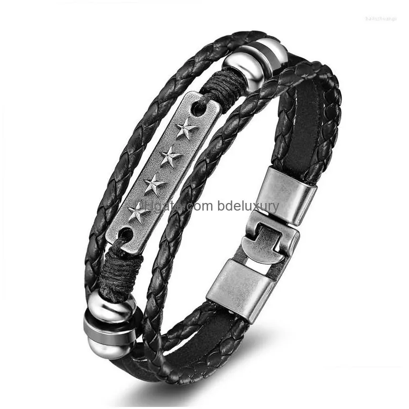 charm bracelets high quality mens leather wrap bracelet men fashion punk wax poker star skull rope bangle bracelet jewelry