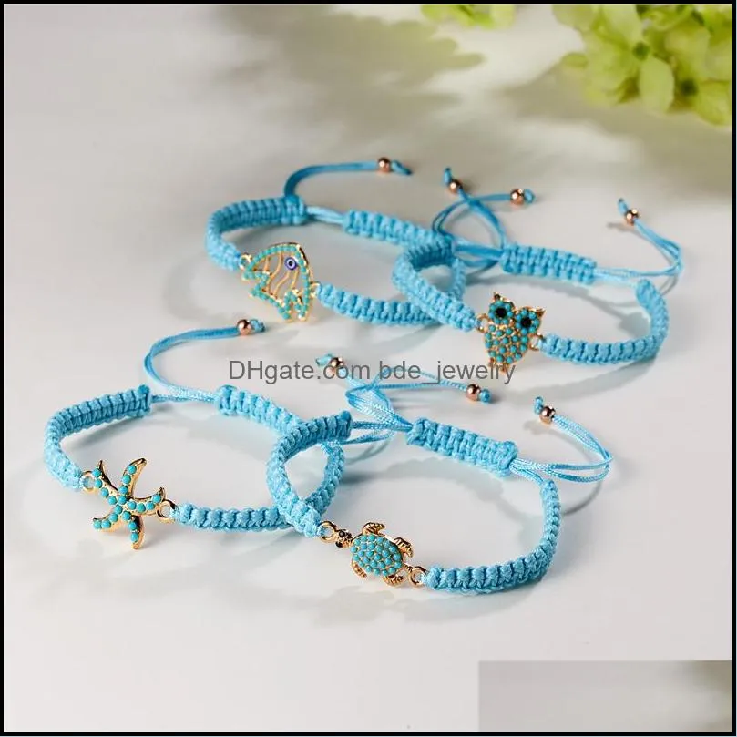 turquoise infinity heart charm bracelet weave pull adjustable bracelets for women girls fashion jewelry gift