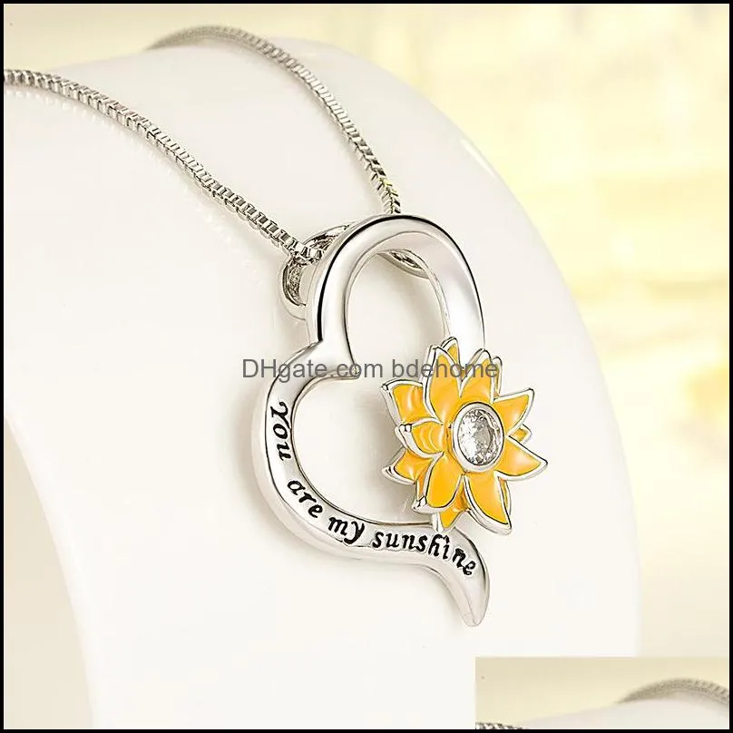 sunflower you are my sunshine heart pendant necklace women children necklaces fashion jewelry