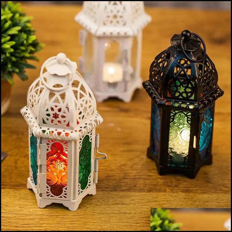 moroccan glass candle holder european metal creative aromatherapy candle stand iron art ornament lantern