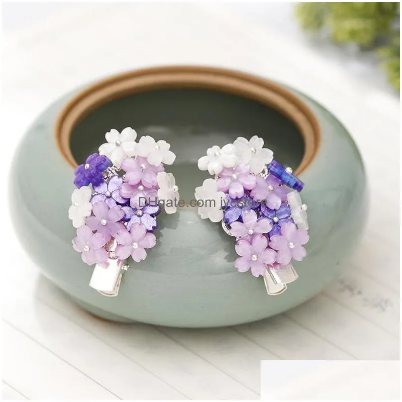 hair clips barrettes purple flower hairpins for women retro small grips chinese style jewelry accessories