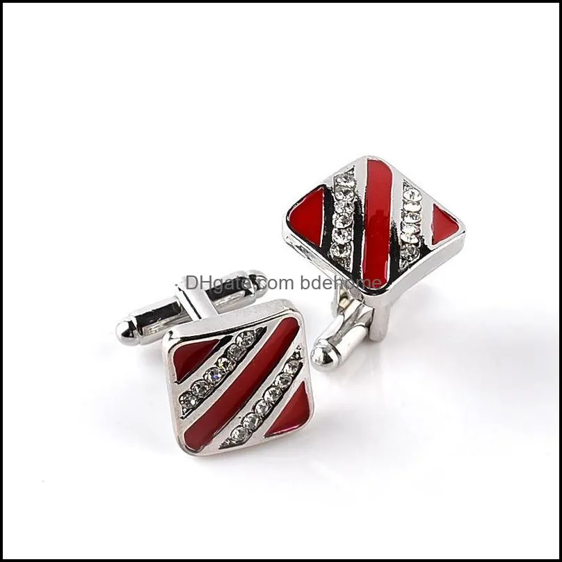 enamel crystal cuff links black red stripe diamond cufflinks button for mens formal business suit shirt jewelry