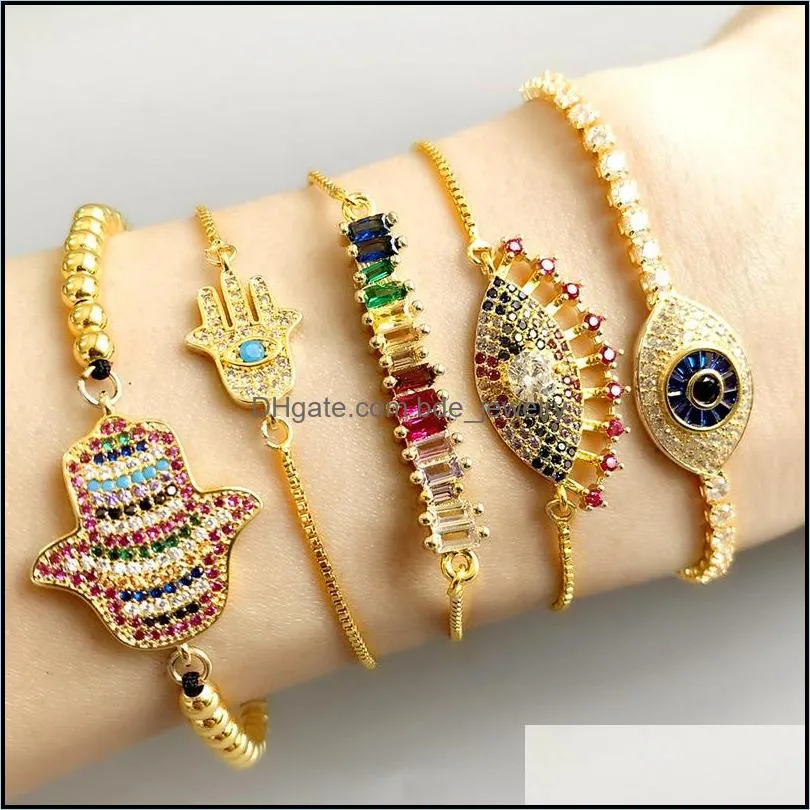 rainbow crystal hand eye bracelets gold pull adjustable string chains diamond bracelets women bracelet fashion jewelry