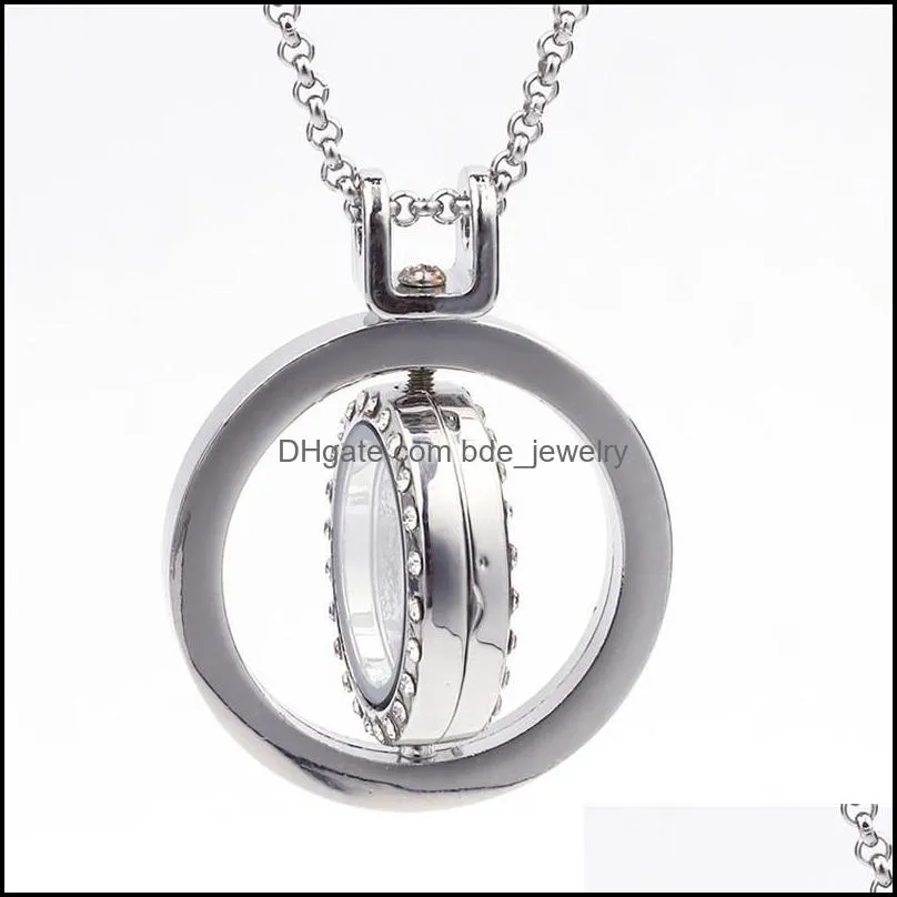 crystal rotatable locket necklace round pendant with chains for women diy fashion jewelry