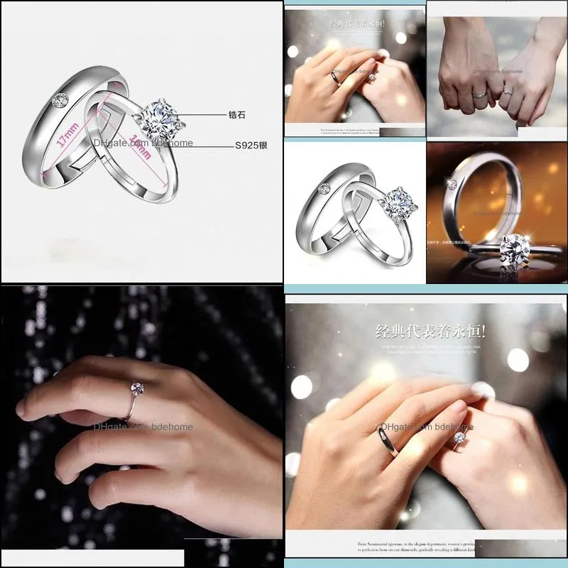 open adjustable band rings silver couple engagement wedding ring for women men fashion jewelry gift