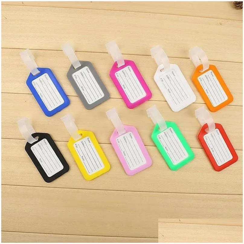 party favor solid color plastic luggage tag women men travel suitcase id address holder baggage tags boarding bag portable label