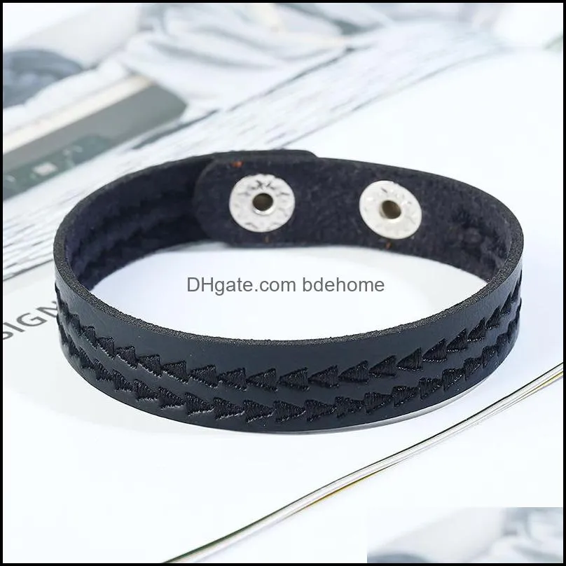 embroider arrow charm bracelet simple black brown leather bracelets women men fashion jewelry