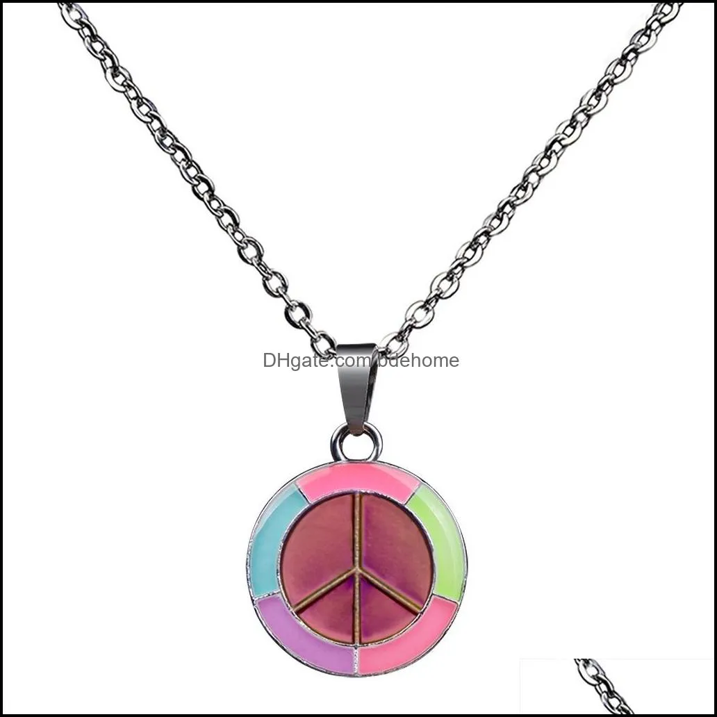 noctilucence peace symbol pendant necklace color changing temperature sensing mood necklaces women children fashion jewelry