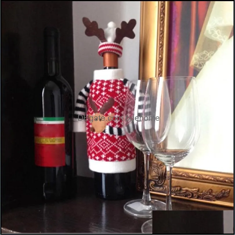 christmas reindeer wine bottle cover knit cartoon reindeer bottle case bag for christmas decorations home decor