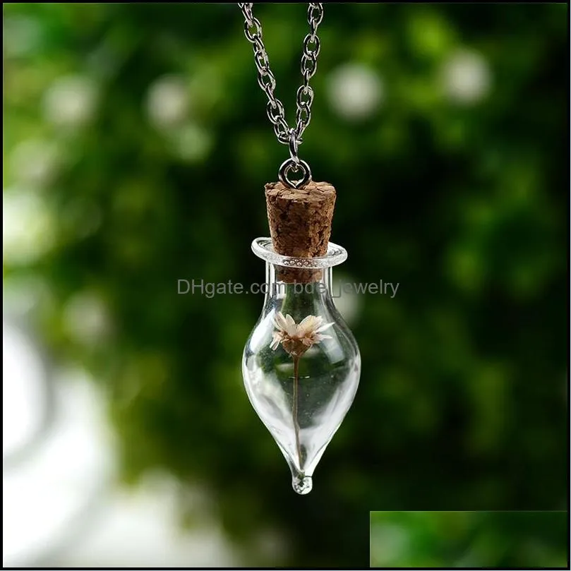 wishing bottles dried flower necklaces women glass necklace plant fashion jewelry christmas gift