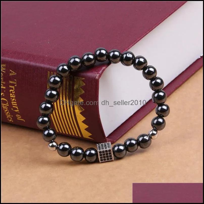 black zircon box magnet beads strands bracelet stone bracelets wristband cuff women men fashion jewelry